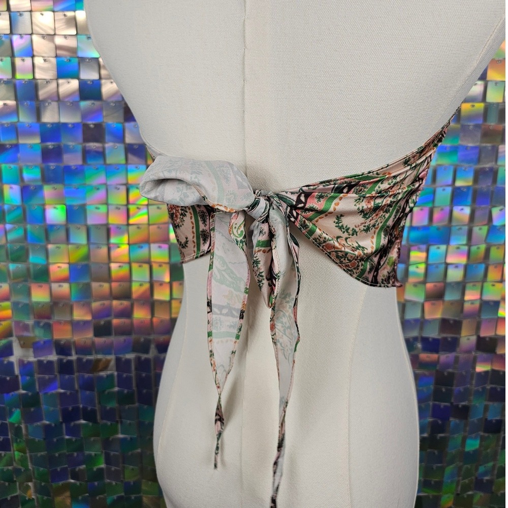 Cider Paisley Handkerchief Tube Top Womens XS Pink Y2K Clubcore Tie Back Satin - Picture 5 of 7